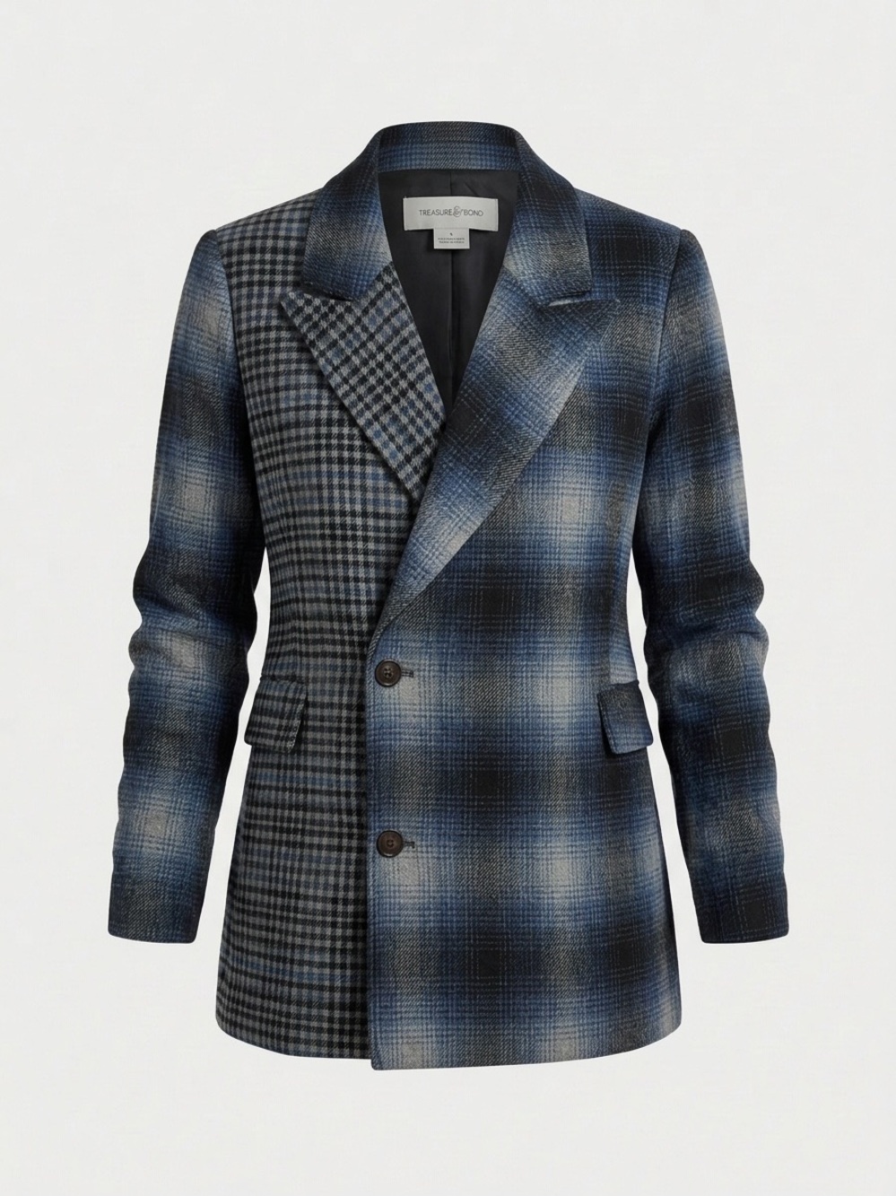 Treasure & Bond Blue and Gray Plaid Women's Blazer